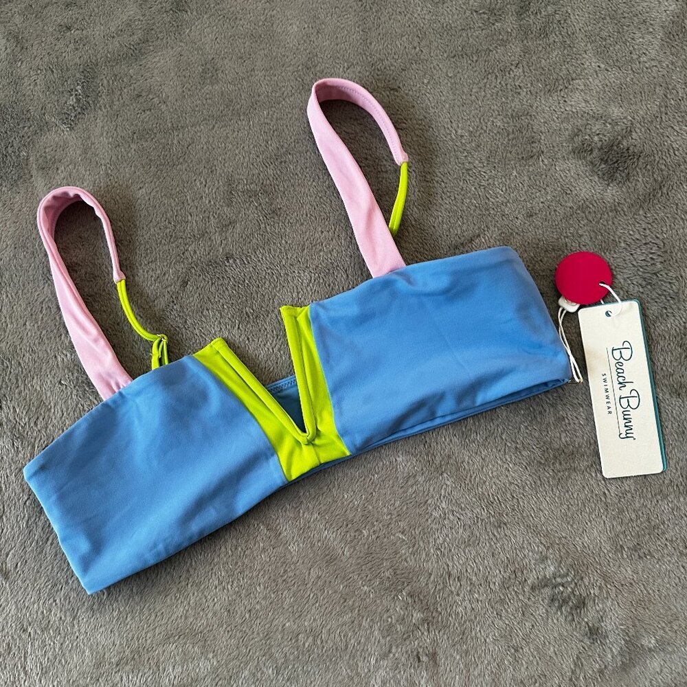 NWT Beach Bunny Brooke Bandeau Bikini Top LARGE Blue Swimsuit